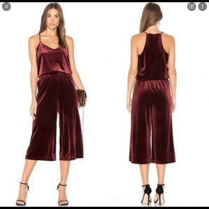 1.State Burgundy Velvet Crop Jumpsuit